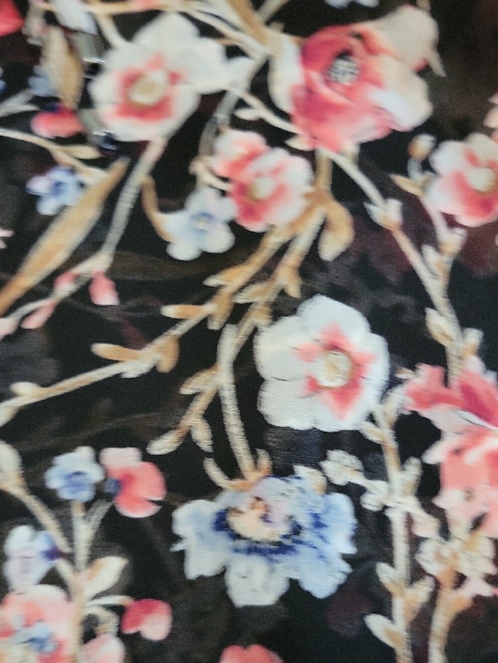 White House Black Market Black Floral Tie-Neck Blouse - Picture 7 of 8